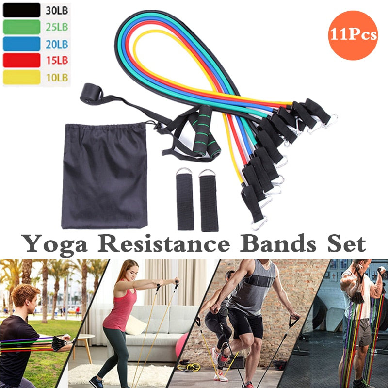 11 Pcs Yoga Band Tube Resistance Bands Set Fitness Elastic Rubber